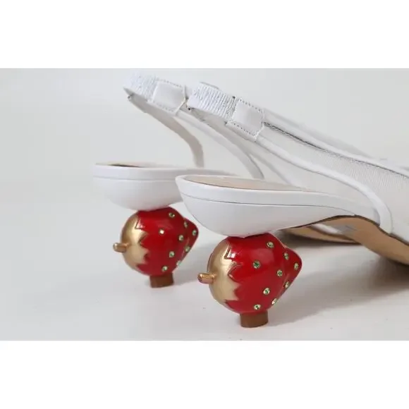 Vintage RAMON TENZA Strawberry Heels White Mesh Slingback Pumps Designer 6.5 M - Picture 5 of 14